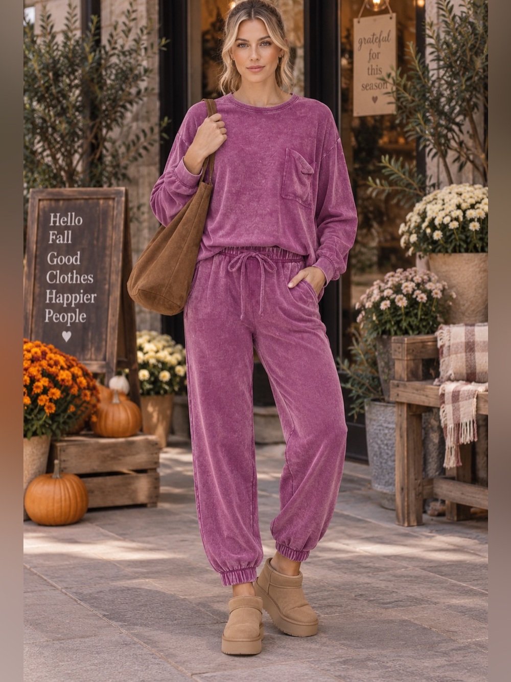 Zenana Light Plum Acid Wash Fleece Jogger Pants